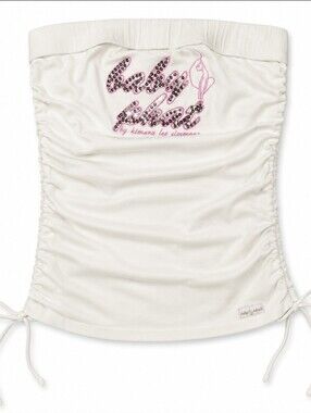 Vintage Y2K Baby Phat Rhinestone Ruched Tube Top White Medium McBling 2000s